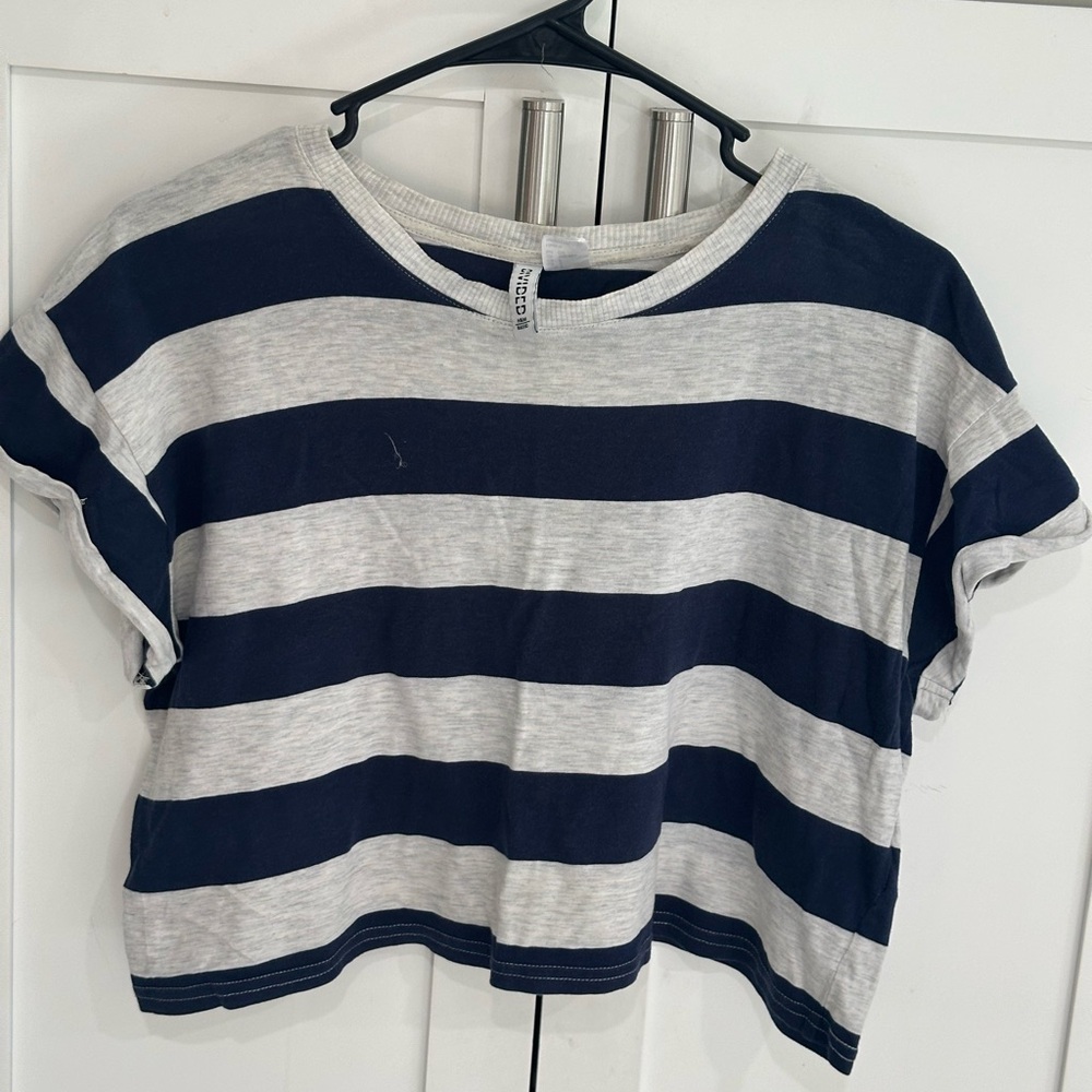 H&M Navy and Gray Striped Tee